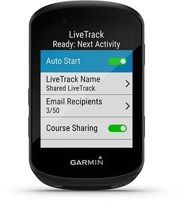 Garmin Jordan spec card (Edge 530 livetrack)