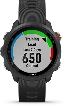 Garmin Jordan spec card (Forerunner 245 training load)