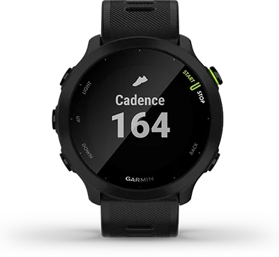 Garmin Jordan spec card (Forerunner 55 cadence alerts)