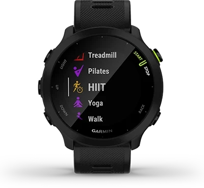 Garmin Jordan spec card (Forerunner 55 sports apps)