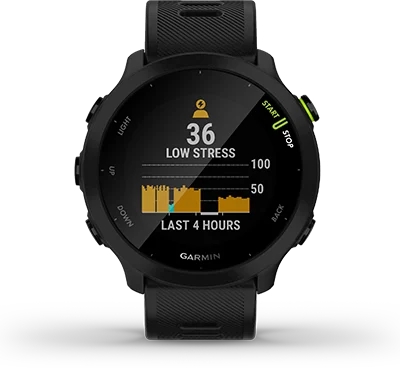 Garmin Jordan spec card (Forerunner 55 stress)