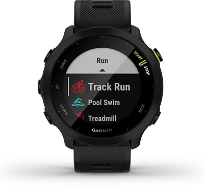 Garmin Jordan spec card (Forerunner 55 track run)