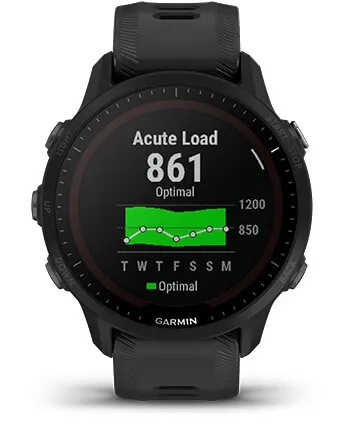 Garmin Jordan spec card (Forerunner 955 solar acute load)