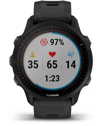 Garmin Jordan spec card (Forerunner 955 solar health snapshot)