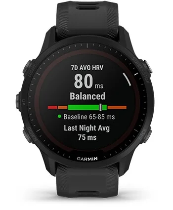 Garmin Jordan spec card (Forerunner 955 solar hrv status)