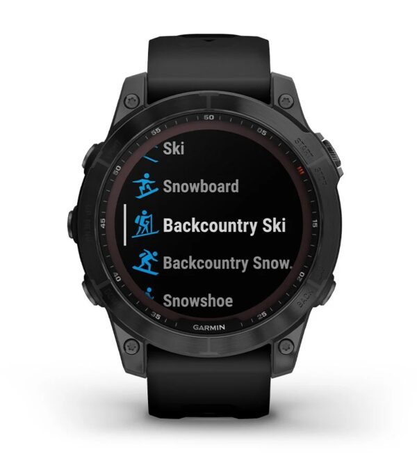 Garmin Jordan spec card (Fenix 7 sapphire solar backcountry skiing)