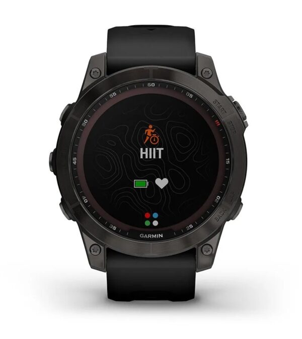 Garmin Jordan spec card (Fenix 7 sapphire solar hiit workouts)