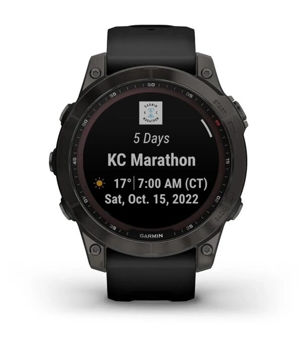 Garmin Jordan spec card (Fenix 7 sapphire solar race widget)