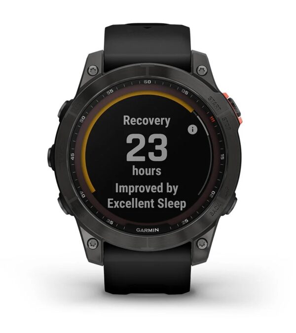 Garmin Jordan spec card (Fenix 7 sapphire solar recovery time)