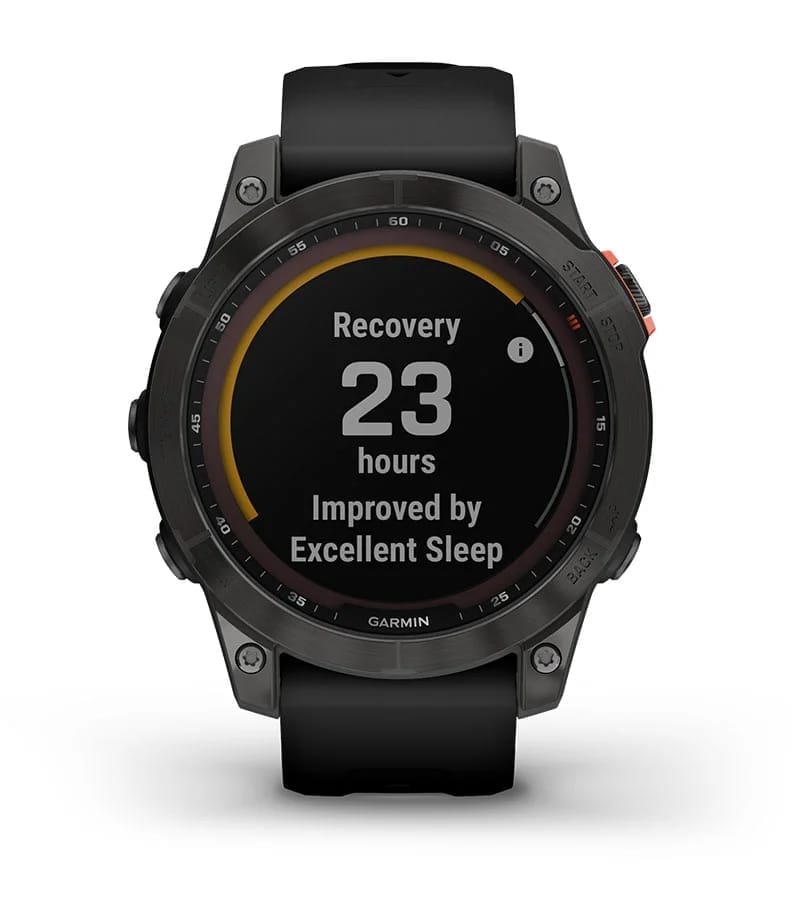 Garmin Jordan spec card (Fenix 7 sapphire solar recovery time)
