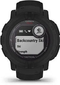 Garmin Jordan spec card (Instinct 2 Solar Tactical backcountry skiing)