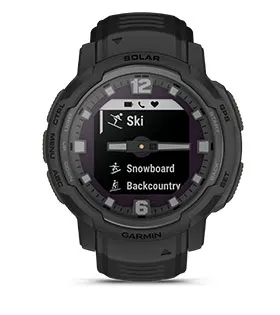 Garmin Jordan spec card (Instinct Crossover solar tactical backcountry skiing)