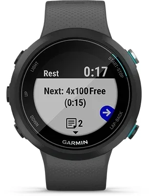 Garmin Jordan spec card (Swim 2 pool swim workouts)