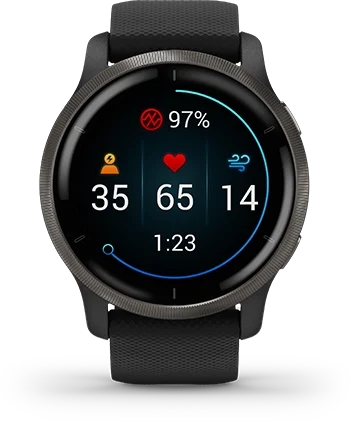 Garmin Jordan spec card (Venu 2 health snapshot)