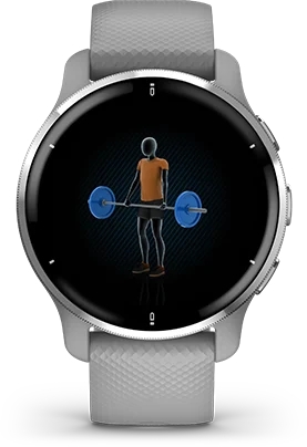 Garmin Jordan spec card (Venu 2 plus animated workouts)