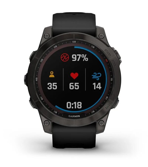 Garmin Jordan spec card (fenix 7 sapphire solar health snapshot)