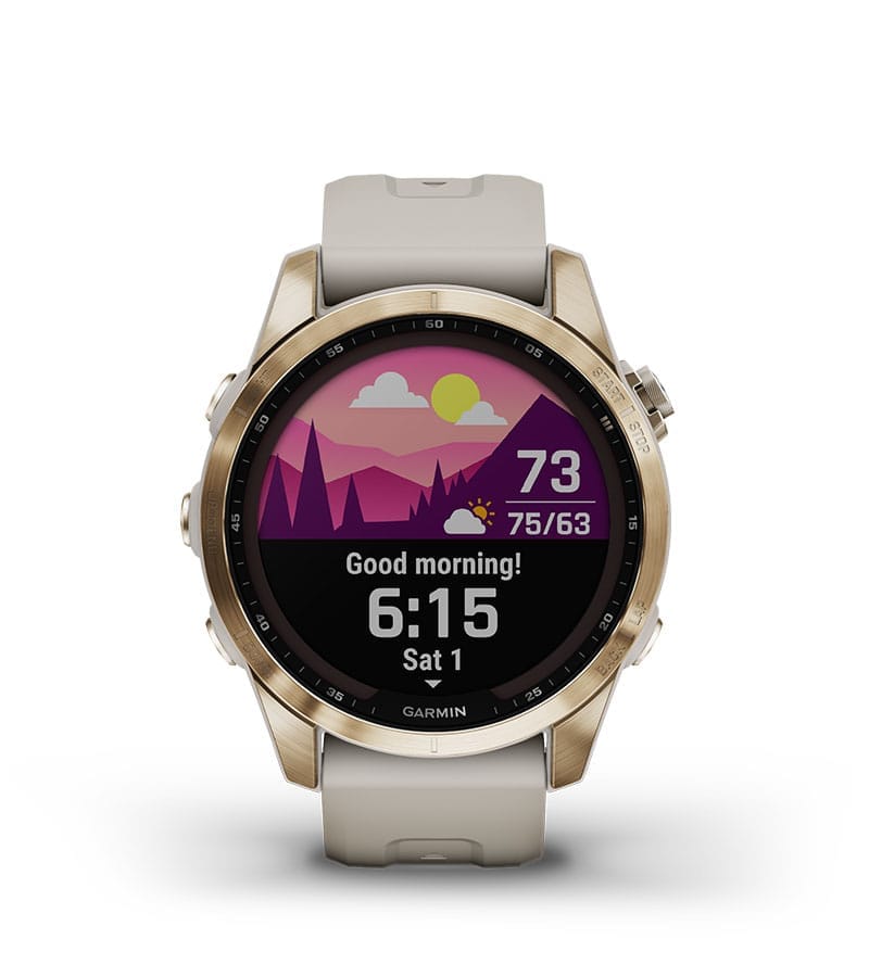 Garmin Jordan spec card (fenix 7s sapphire solar morning report)