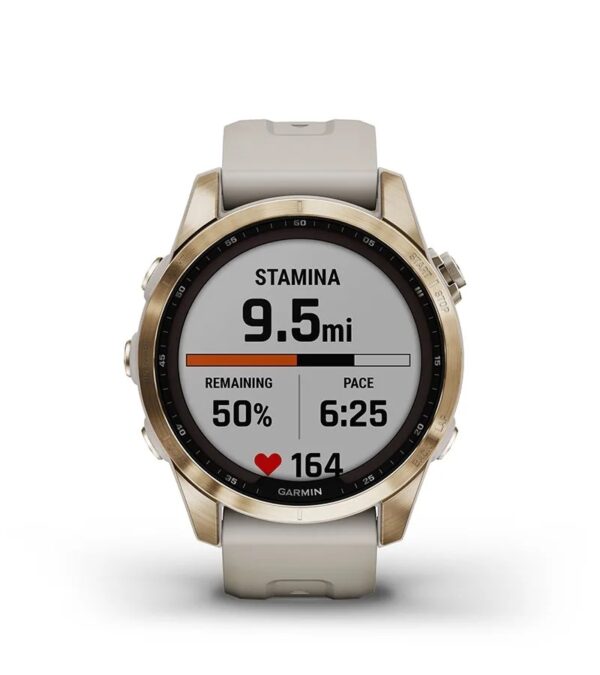 Garmin Jordan spec card (fenix 7s sapphire solar real time stamina)