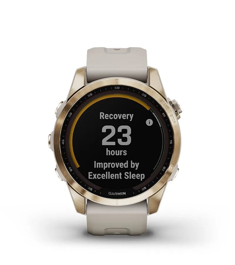 Garmin Jordan spec card (fenix 7s sapphire solar recovery time)