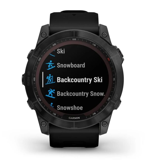 Garmin Jordan spec card (fenix 7x sapphire solar backcountry skiing)