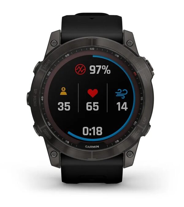 Garmin Jordan spec card (fenix 7x sapphire solar health snapshot)