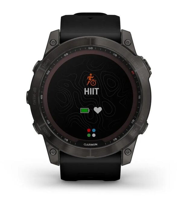 Garmin Jordan spec card (fenix 7x sapphire solar hiit workouts)