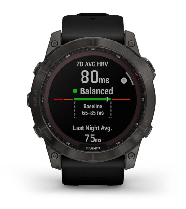 Garmin Jordan spec card (fenix 7x sapphire solar hrv status)