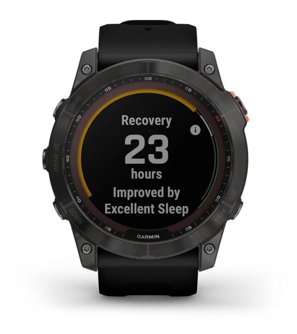 Garmin Jordan spec card (fenix 7x sapphire solar recovery time)