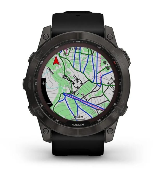 Garmin Jordan spec card (fenix 7x sapphire solar ski view)