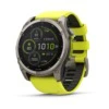 Sapphire, titanium with amp yellow/graphite silicone band