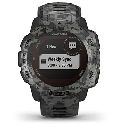 Garmin Jordan spec card (instinct Solar camo calendar)