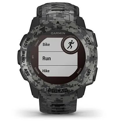 Garmin Jordan spec card (instinct Solar camo sports apps)