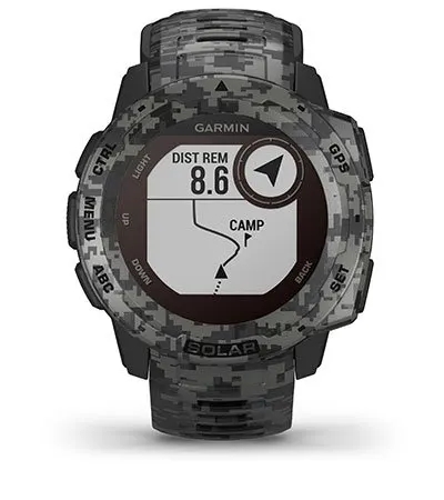 Garmin Jordan spec card (instinct Solar camo tracback routing)